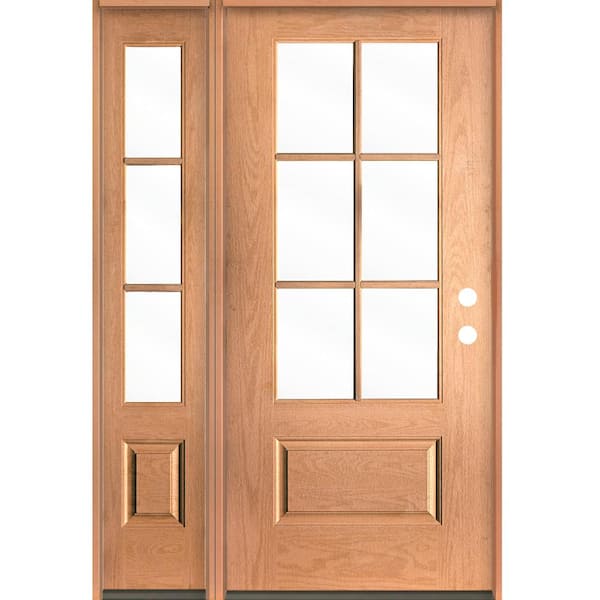 Krosswood Doors UINTAH Farmhouse 50 in. x 80 in. 6-Lite Left-Hand/Inswing Clear Glass Teak Stain Fiberglass Prehung Front Door w/LSL