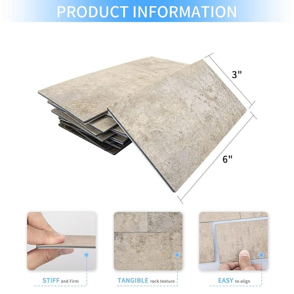 Stone Beige 6 in. x 3 in. PVC Peel and Stick Tile for Kitchen Backsplash Fireplace Stick on Subway Tile (12 sq. ft./Box)