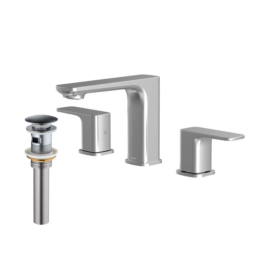 Stainless Steel 2-Handle Widespread Bathroom Faucet with Drain Assembly