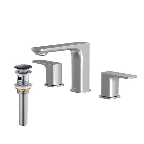 Karran Venda Widespread 2-Handle Three Hole Bathroom Faucet with Matching Pop-up Drain in Stainless Steel