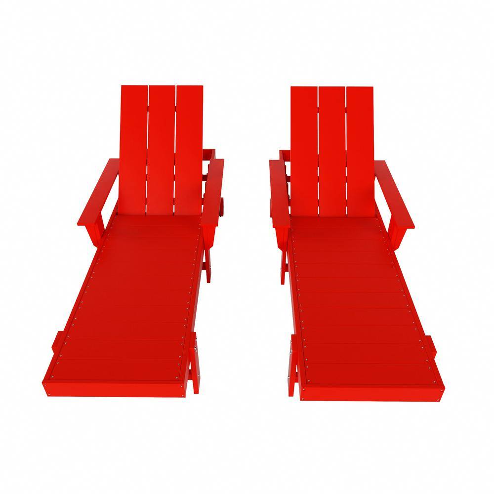Red Poly All-Weather Chaise Lounge Set with Arms and Wheels
