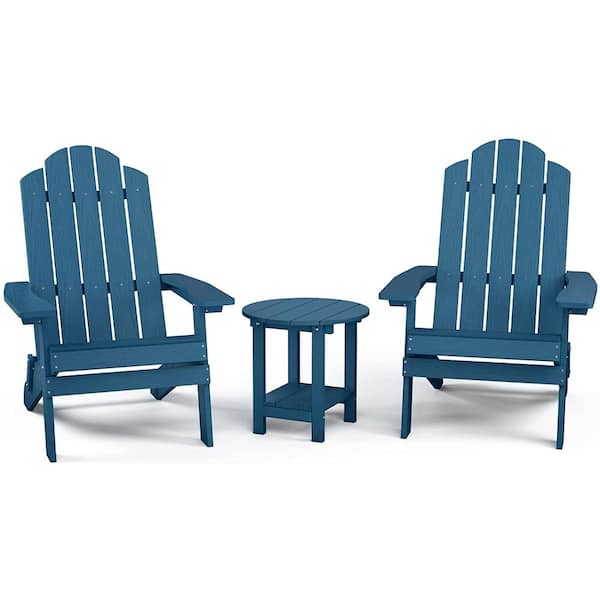 Mximu Navy 3-Piece Plastic Folding Adirondack Chair with Side Table