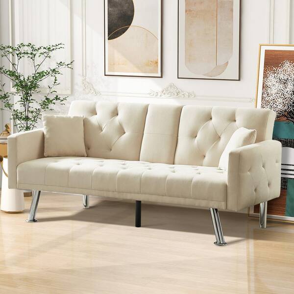 WONDER COMFORT 75.59 in. Beige Linen Twin Size Sofa Bed Convertible ...