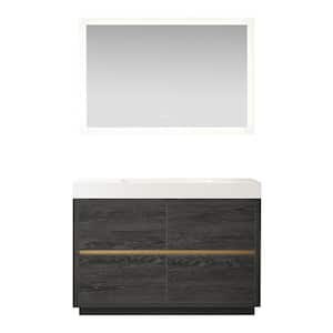 Huesca 48 in. W x 19.7 in. D x 33.9 in. H Single Sink Bath Vanity in North Black Oak with White Composite Top and Mirror