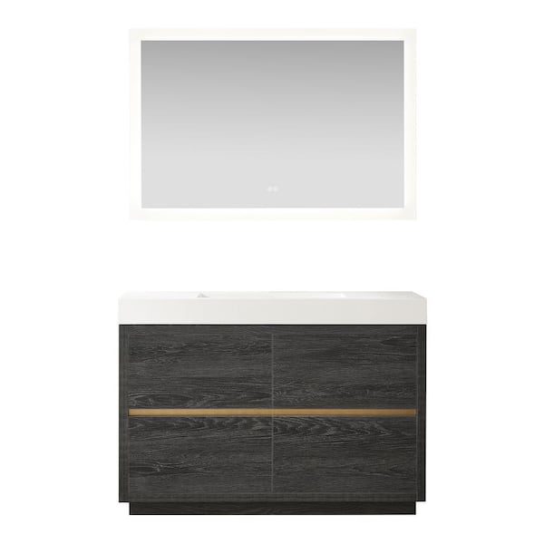 ROSWELL Huesca 48 in. W x 19.7 in. D x 33.9 in. H Single Sink Bath Vanity in North Black Oak with White Composite Top and Mirror