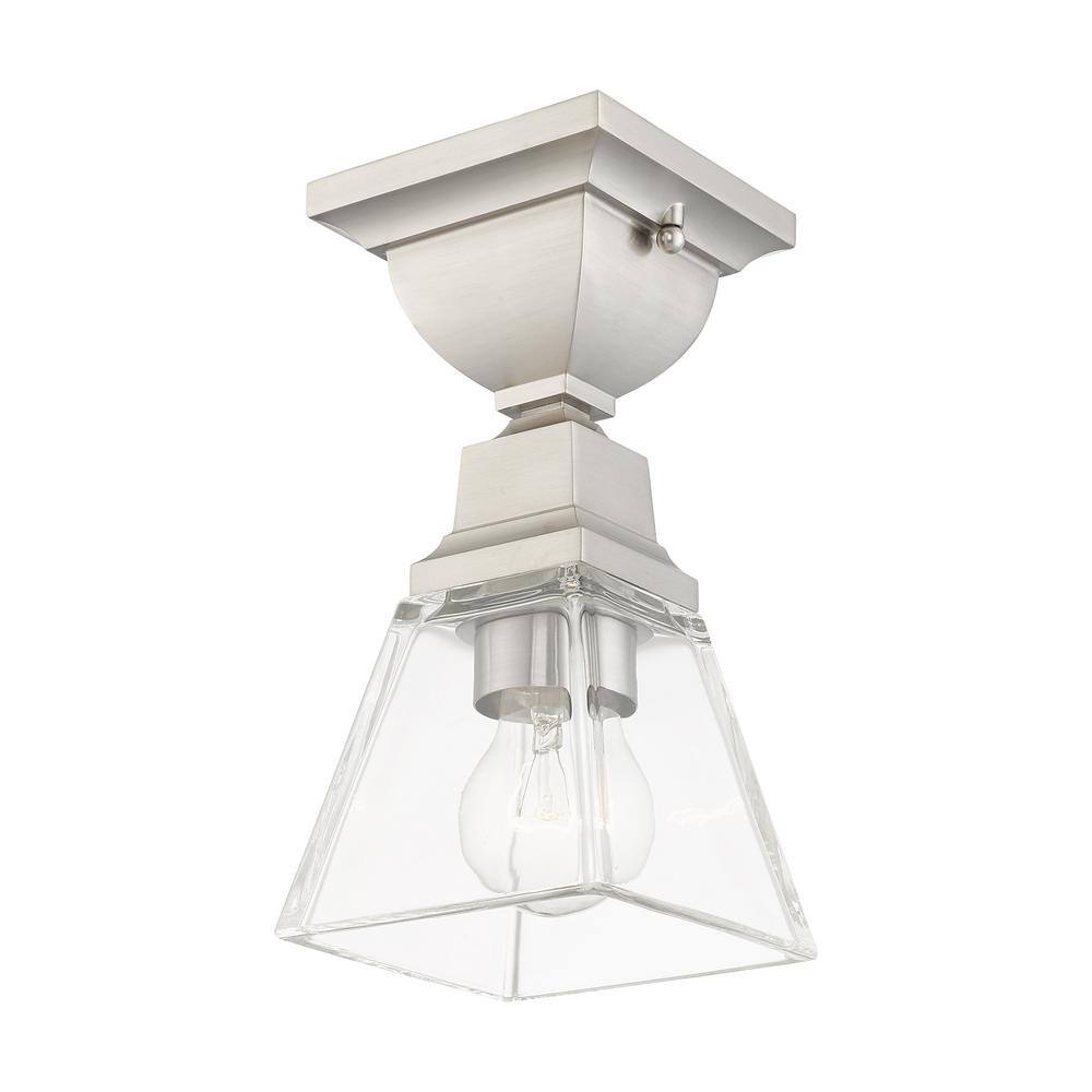 Brushed Nickel Clear Glass Indoor/Outdoor Flush Mount Light