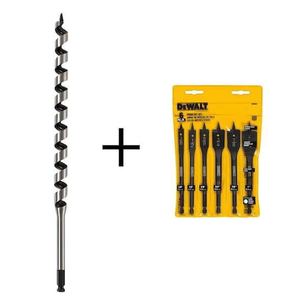 DEWALT 7/8 in. x 17 in. Power Ship Auger Bit with Heavy-Duty Wood Boring Spade Bit Set (6-Piece)