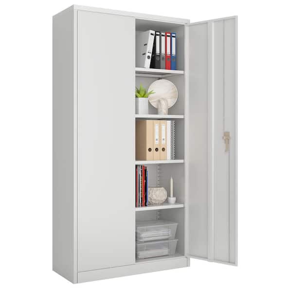 36 in. W x 72 in. H x 18 in. D  Gray Lockable Metal Storage Freestanding Cabinet with 4-Shelves for Office, Garage, Home