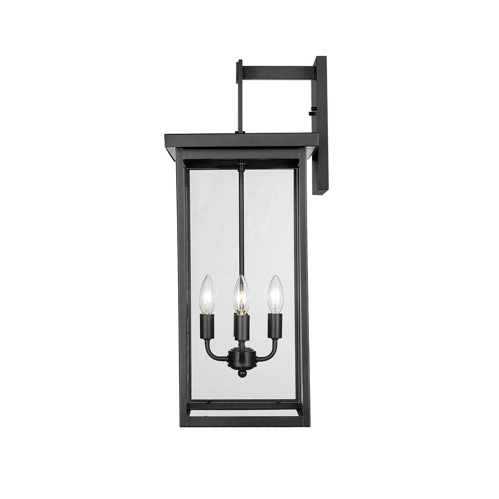 Black Steel 27" Outdoor Wall Sconce with Clear Glass Shade