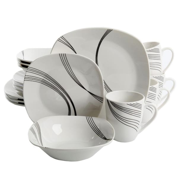 Gibson Home Curvation 16-Piece Casual White Ceramic Dinnerware Set