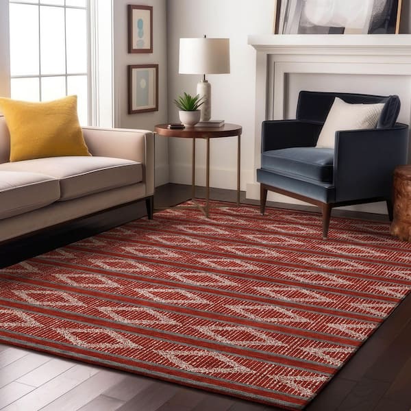 Mayfield Premium Machine Washable Abstract AMF1029 Red 3 ft. x 4 ft. Area Rug