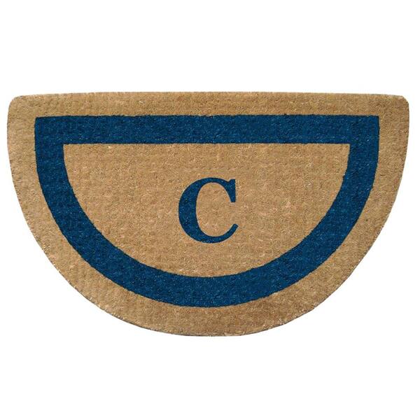 Nedia Home Single Picture Frame Tan/Blue 22 in. x 36 in. Half Round Heavy Duty Coir Monogrammed C Door Mat