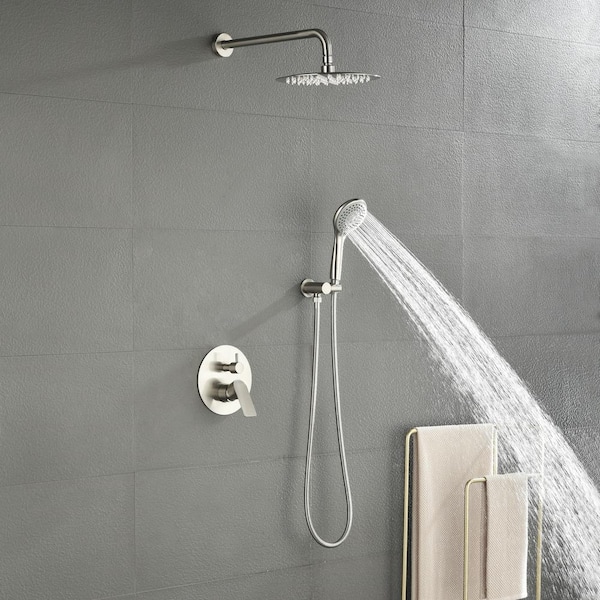 Tomfaucet 2-Spray Patterns 4.4 GPM 10 in. Wall Mount Dual