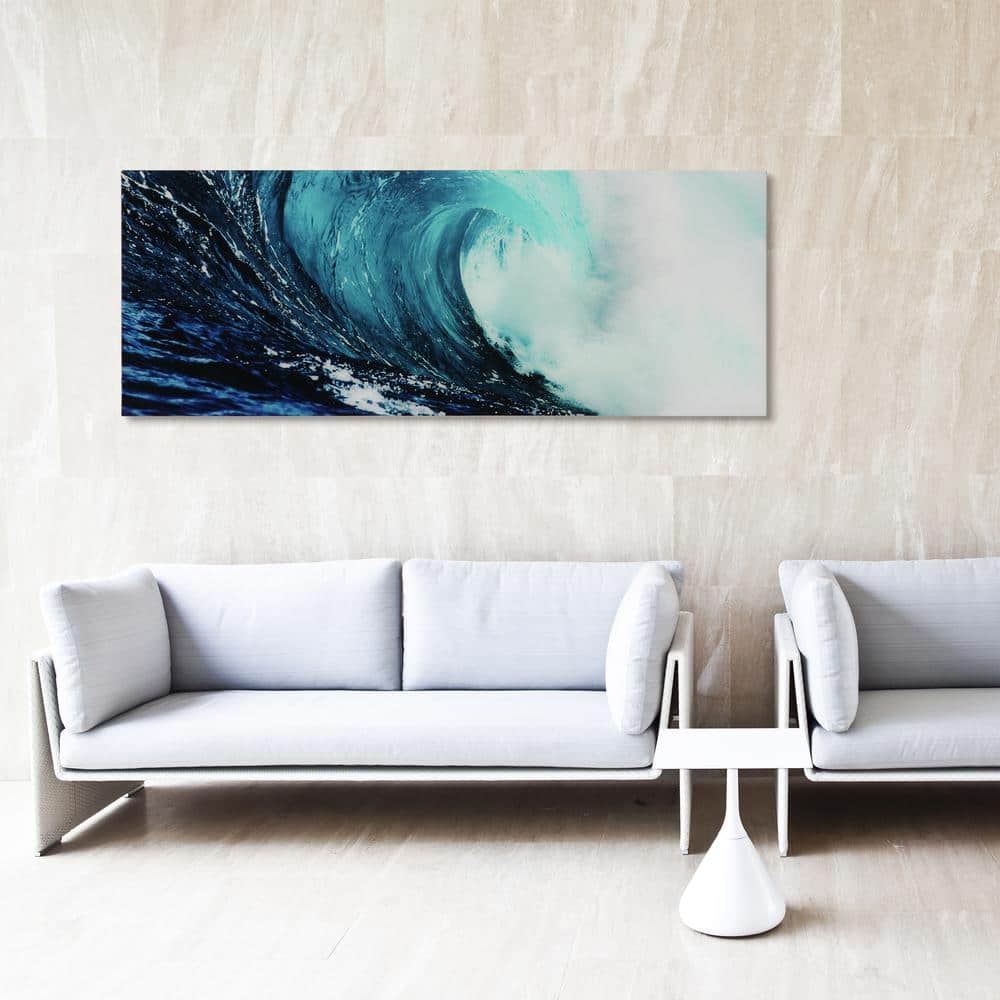 Blue Wave Abstract Tempered Glass Wall Art, 24" x 63"
