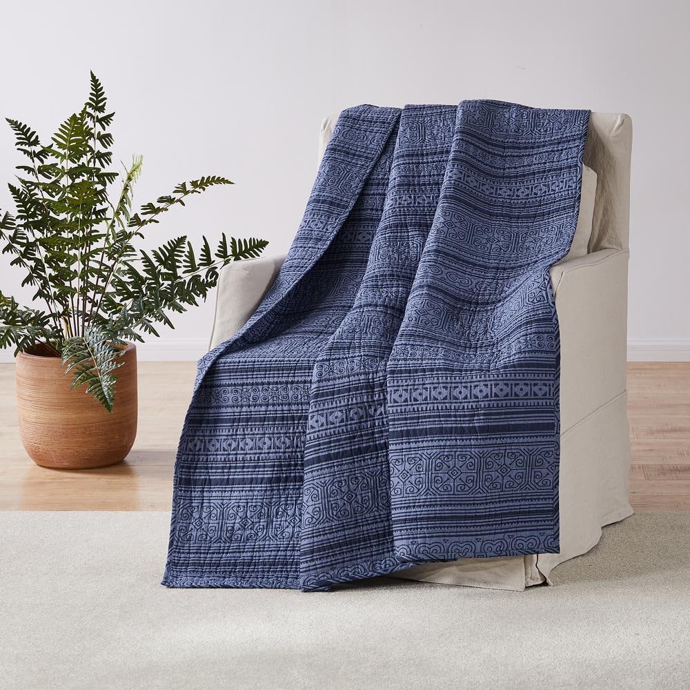 LEVTEX HOME Tolteca Blue Geometric Quilted Cotton Throw Blanket ...