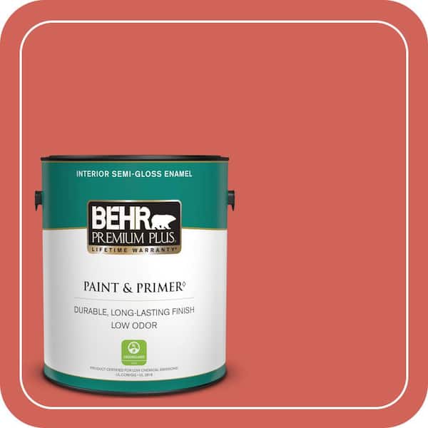 BEHR PREMIUM PLUS 1 gal. Home Decorators Collection #HDC-MD-05 Desert Coral Semi-Gloss Enamel Low Odor Interior Paint & Primer
