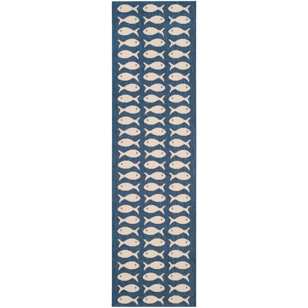 Courtyard Navy/Beige 2 ft. x 7 ft. Geometric Indoor/Outdoor Patio  Runner Rug price history on PriceWatchPro