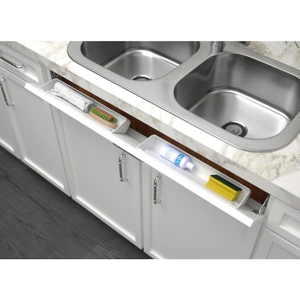 14 in. White Polymer Tip-Out Trays for Sink Base Cabinets with Soft Close