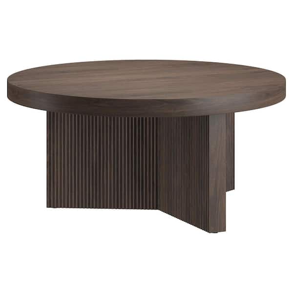 Holm 32 in. Alder Brown Round MDF Top Coffee Table