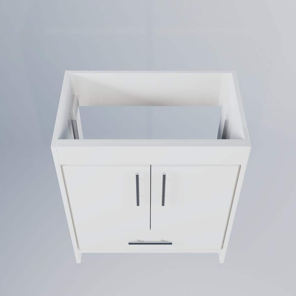 Soft White Modern Bathroom Vanity with Brushed Nickel Handles