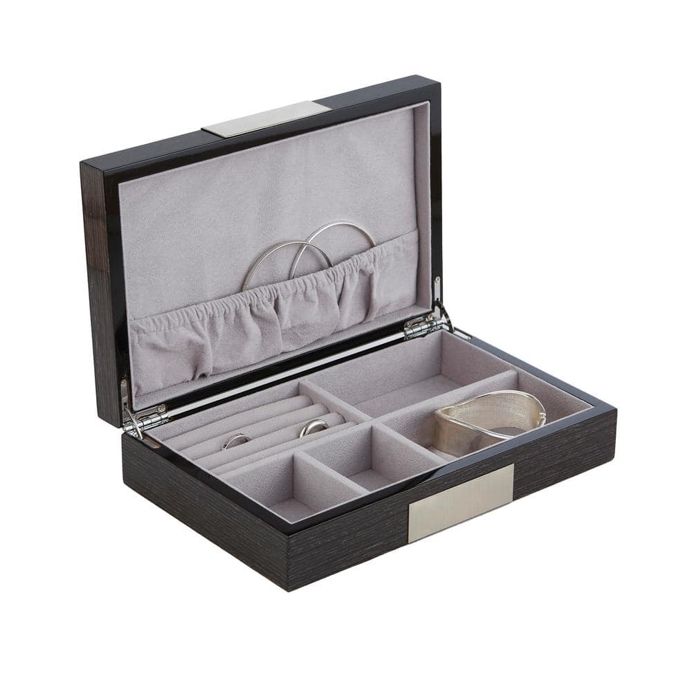Dark Wood Lacquered Jewelry Box with Velour Lining