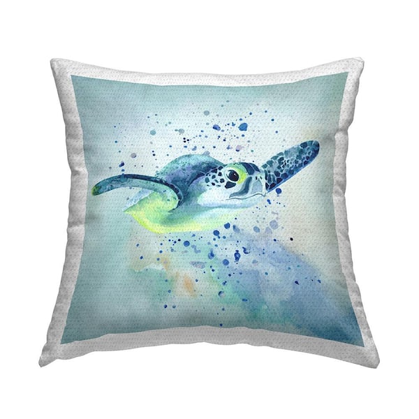 Stupell Industries Swimming Turtle Underwater Bubbles Blue Square Outdoor Throw Pillow
