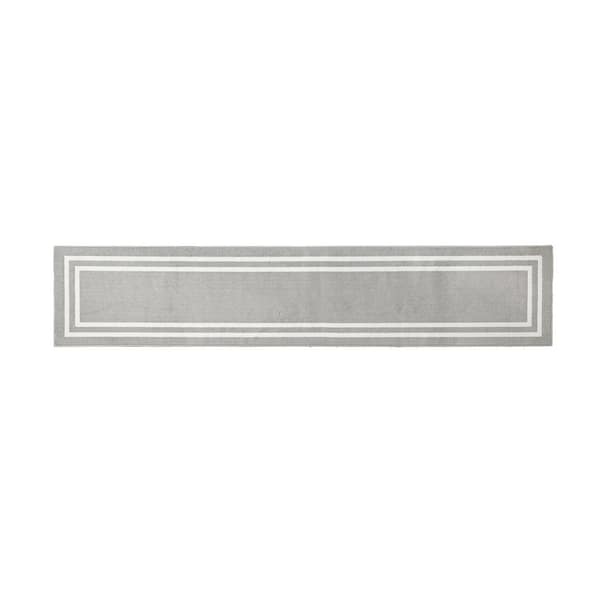 Washable Skid Resistant Light Grey/White  2.6 ft. x 12 ft. All Loop Tufted Area Rug