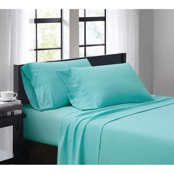 Truly Soft Turquoise 4-Piece Solid 180 Thread Count Microfiber Queen Sheet Set