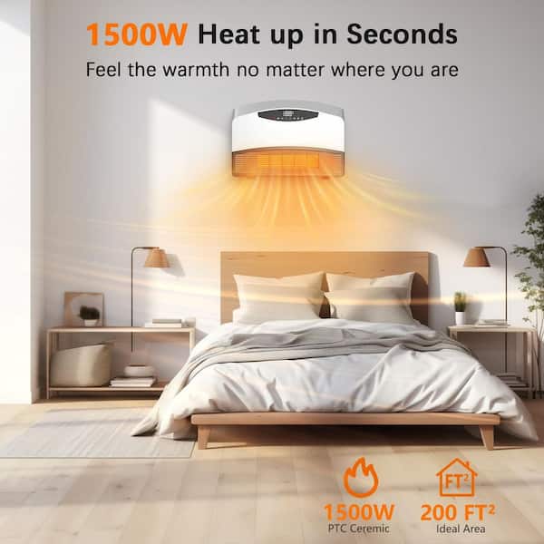 1500W Electric Smart Wall Heater, PTC Furnace for Indoor, Adjustable Thermostat, Convention Remote Control, 24H Timer