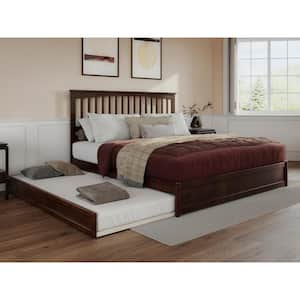 Everett Walnut Brown Solid Wood Frame King Platform Bed with Panel Footboard and Twin XL Trundle