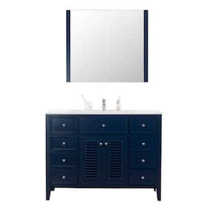 Venice 48 in. W x 18 in. D Bath Vanity in Navy with Ceramic Vanity Top in White with White Basin and Mirror