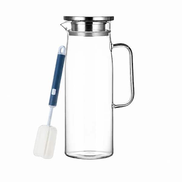 1.5 L Borosilicate Glass Pitcher with Fitted Lid Water Jug for Coffee Juice Milk Cold and Hot Beverages