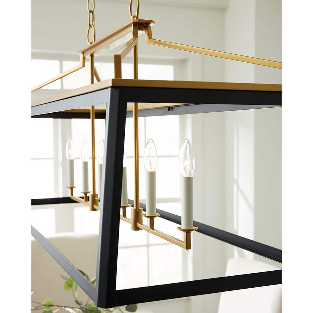 Midnight Black and Brass 6-Light Linear Lantern
