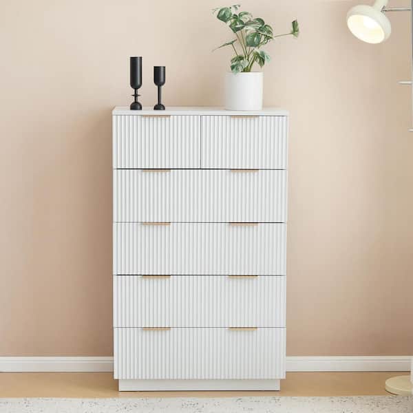 White 6 Drawer 28. 35 in. Wide Chest of Drawers
