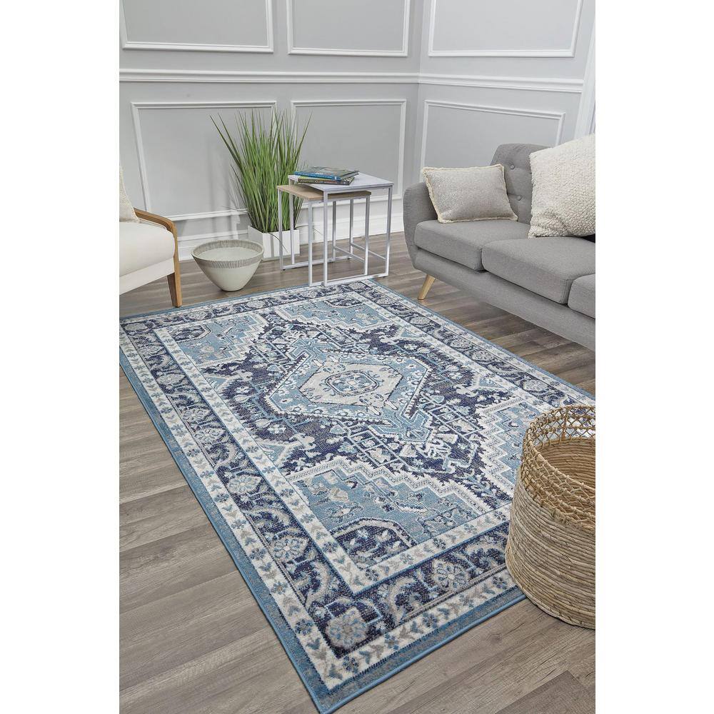 Midnight Blue Rectangular Synthetic Stain-resistant 8' x 10' Area Rug
