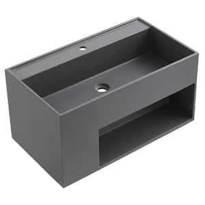 32 in. Wall-Mount Bathroom Solid Surface Vanity with Special Storage Area in Matte Gray