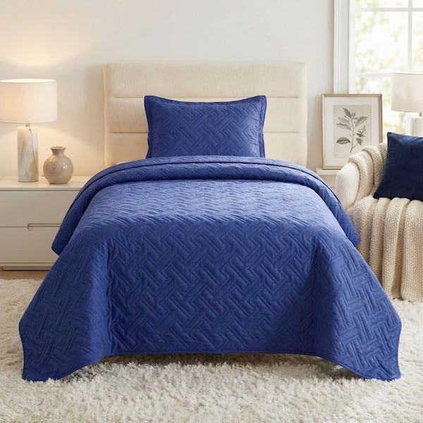 2PC Twin Quilt Set with Sham, Blue