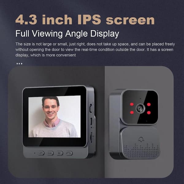Lukyamzn 4.3 in. Wireless Hardwired IPS Color Screen Digital Doorbell Camera 1080P IR Video Intercom with Night Vision in Gray