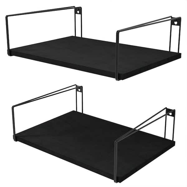 Cubilan 11.8 in. x 16.5 in. x 4.7 in. Black Wood Floating Decorative Wall Shelves with Metal Brackets