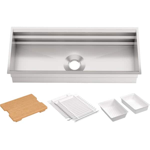 KOHLER Prolific Undermount Stainless Steel 44 in. Single Bowl Kitchen Sink with Included Accessories