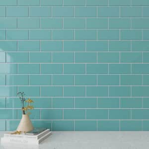 Teal 3 in. x 6 in. x 8 mm Glass Subway Wall Tile (5 sq. ft./case)