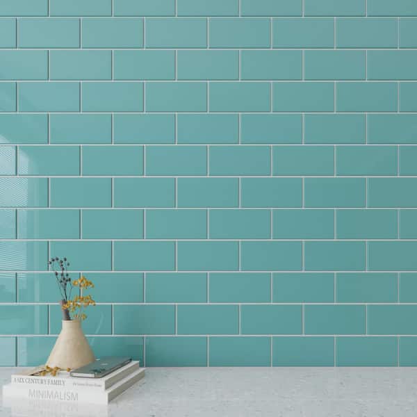 Giorbello Teal 3 in. x 6 in. x 8 mm Glass Subway Wall Tile (5 sq. ft./case)