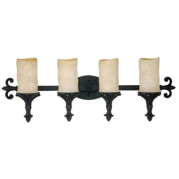 Filament Design 4-Light Wrought Iron Vanity with Rust Scavo Glass