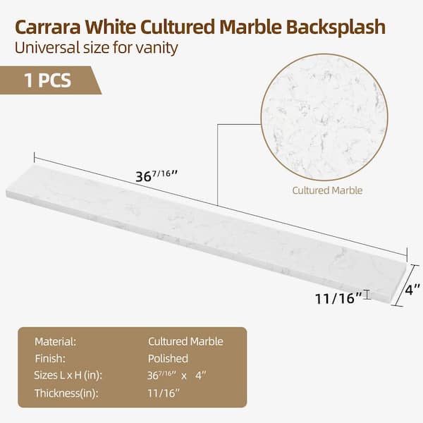 Zeafive Cala 36.5 in. W Cultured Marble Vanity Backsplash Bathroom
