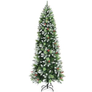 7.5 ft. Artificial Snow Sprayed Pencil Artificial Christmas Tree Unlit Hinged Xmas Tree