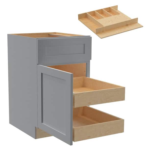 Home Decorators Collection Newport 21 in. W x 24 in. D x 34.5 in. H Assembled Plywood Base Kitchen Cabinet in Pearl Gray with 2ROT Cutlery LH