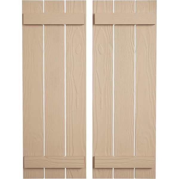 Ekena Millwork 17.5 in. x 26 in. Timberthane Polyurethane 3-Board Spaced Board-n-Batten Sandblasted Faux Wood Shutters Pair