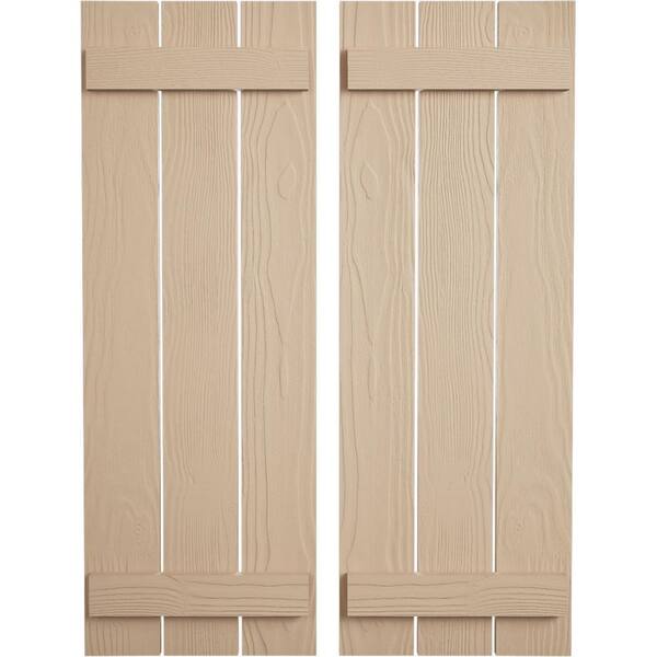 Ekena Millwork 17.5 in. x 46 in. Timberthane Polyurethane 3-Board Spaced Board-n-Batten Sandblasted Faux Wood Shutters Pair