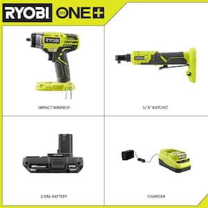 ONE+ 18V Cordless 2-Tool Combo Kit with 3/8 in. Impact Wrench, 3/8 in. 4-Position Ratchet, 2.0 Ah Battery, and Charger