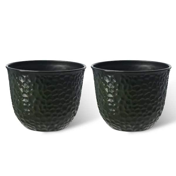 12 in. H Honeycomb Textured Green Faux Ceramic Pot Plastic Planter (Set of 2)